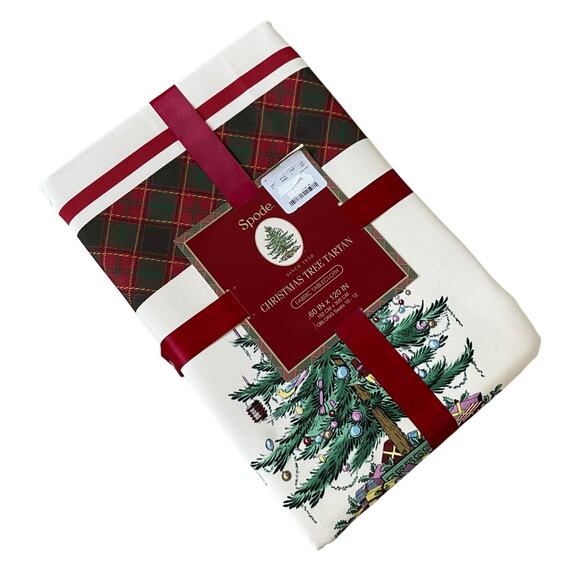 Spode Christmas Tree Tartan Holiday Tablecloth 60x120 Oblong New - Picture 2 of 14